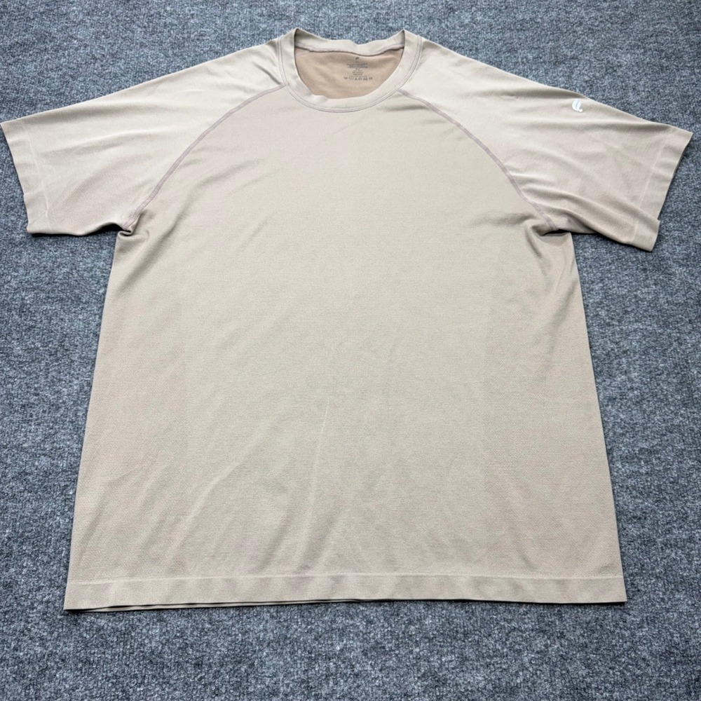 Fabletics Mens XXL Training T-Shirt Tan Khaki Raglan Short Sleeve Athletic Top